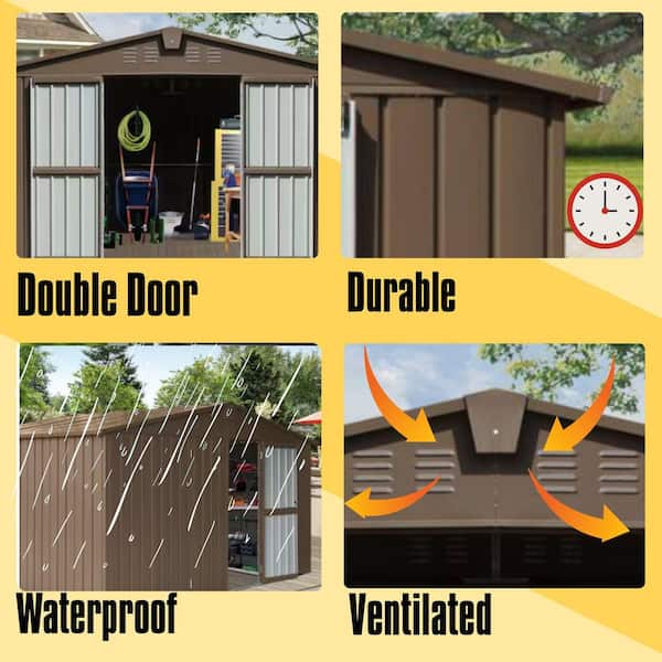 11 ft. W x 9 ft. D Outdoor Metal Shed Tool Storage with Galvanized Steel Frame, Windows, Lockable Door Brown(99 sq. ft.)