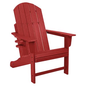 Heavy-Duty Red Plastic Adirondack Chair with Extra Wide Seat, Taller Back, Cup-Holder, and 400 lb. Weight Capacity
