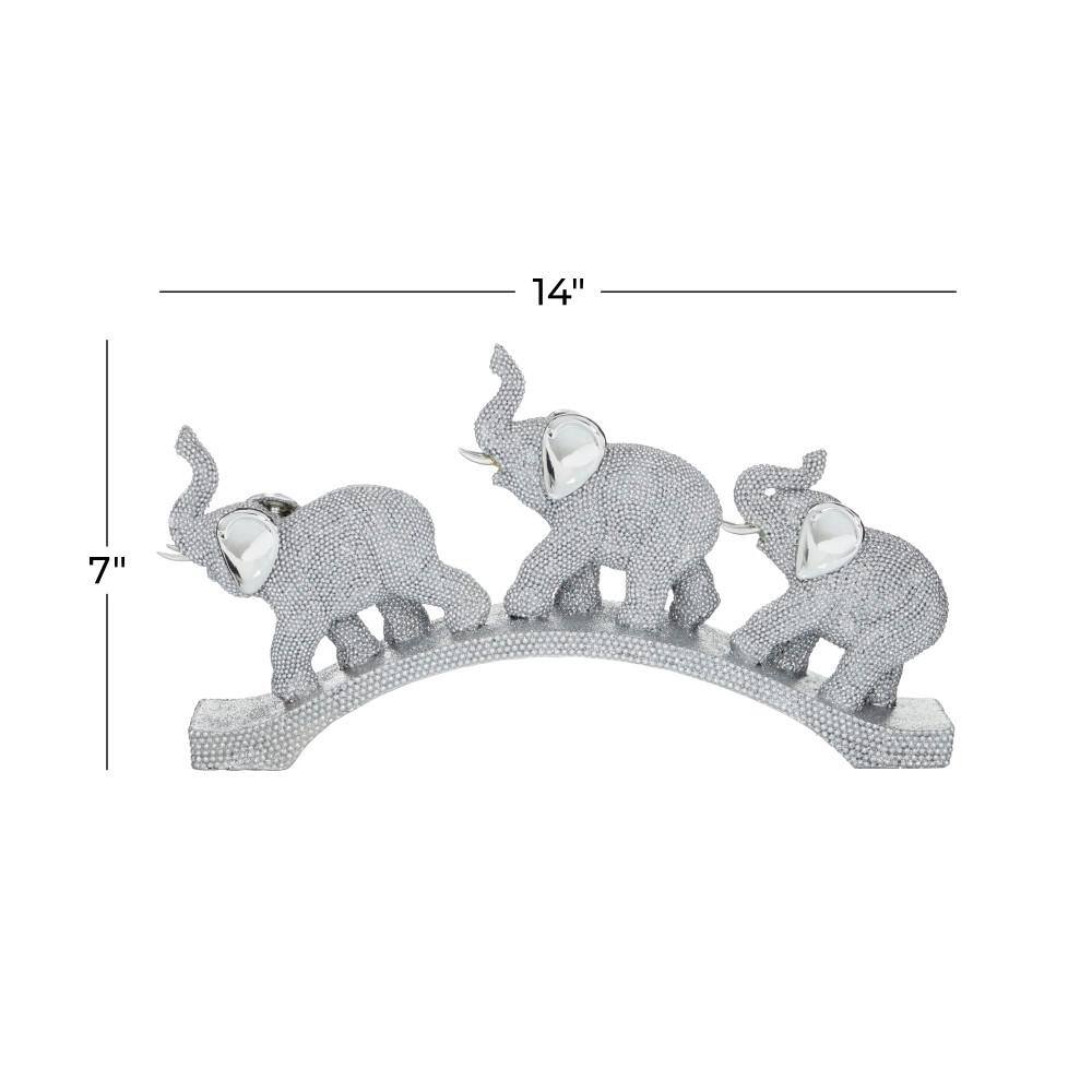 Silver Polystone Elephant Sculpture on Curved Base