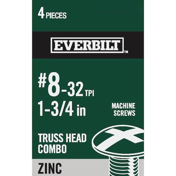 Everbilt #8-32 x 1-3/4 in. Combo Truss Head Zinc Plated Machine Screw (4-Pack)