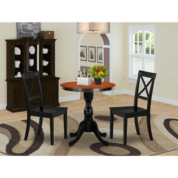 East West Furniture 3-Piece Black and Cherry Finish Solid Wood Top - Dining Room Set - Seats 4