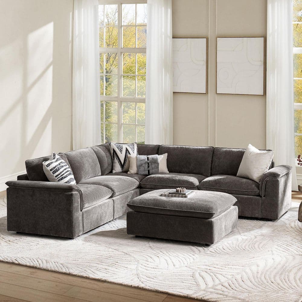 JAYDEN CREATION Vigil 114 in. Oversized L Shaped 7-Piece Polyester