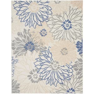 Passion Ivory Grey Blue 8 ft. x 10 ft. Floral Contemporary Area Rug