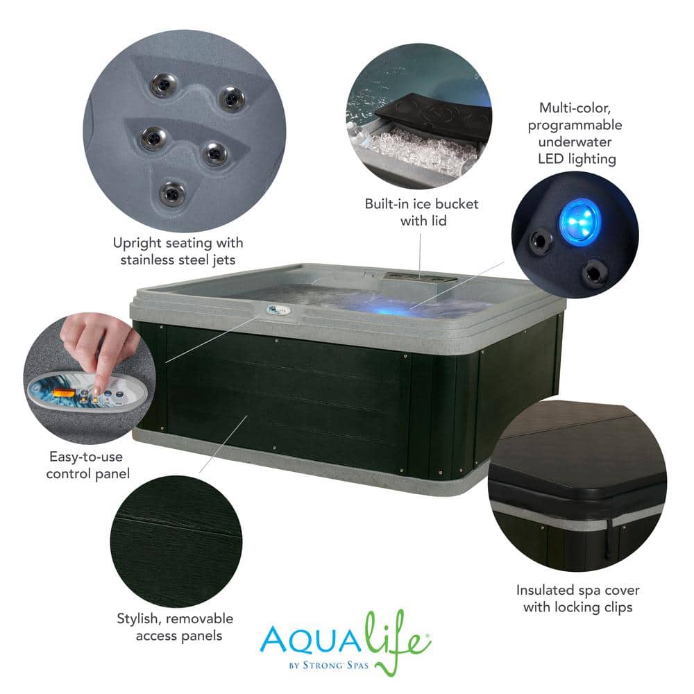 Ariana 6-Person Square Wood Grain and Grey Hot Tub