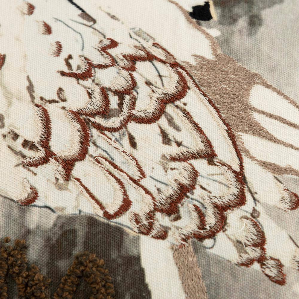 Ivory and Gray Embroidered Cotton Owl Throw Pillow 20" x 20"