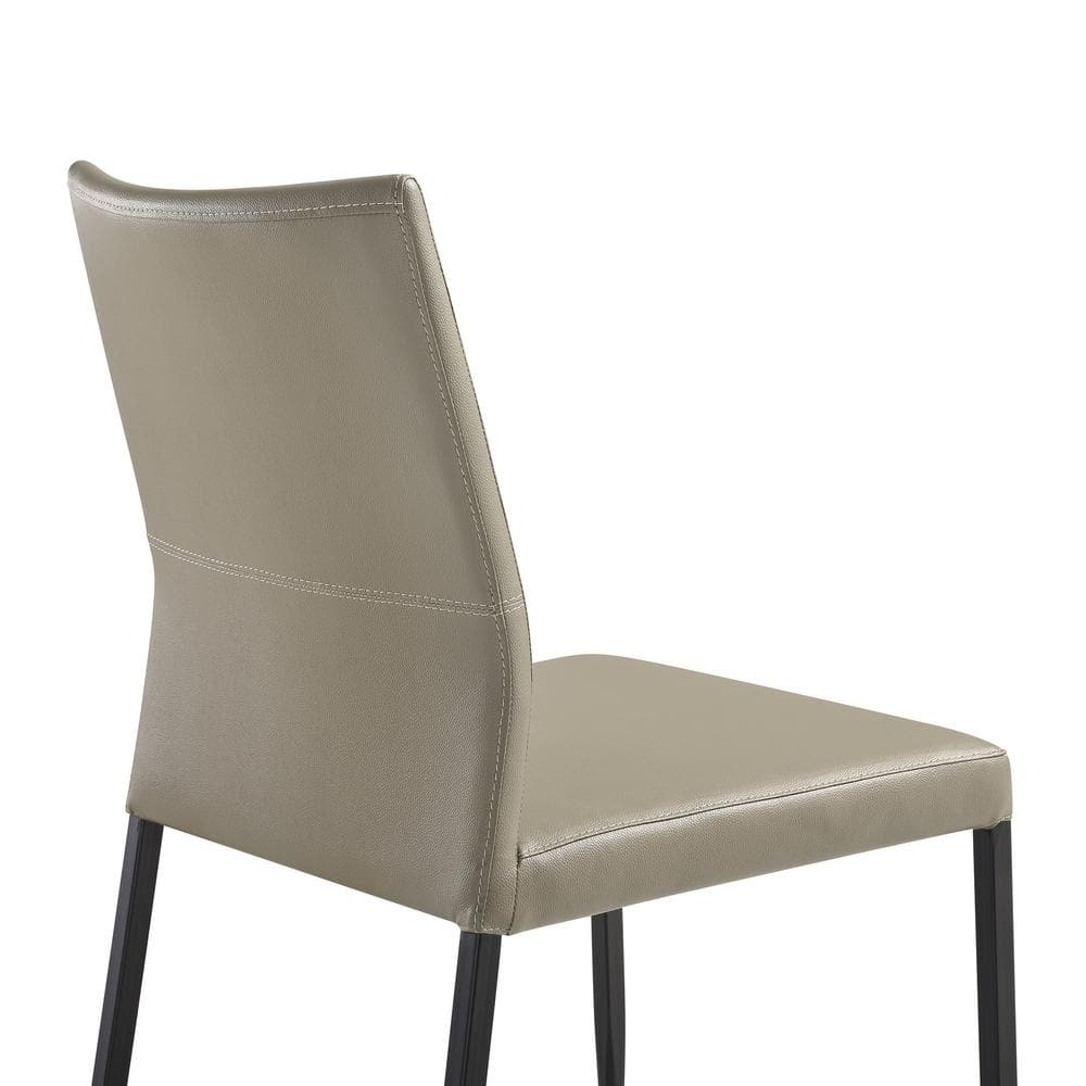 Brown Faux Leather Parsons Side Chair with Black Metal Legs