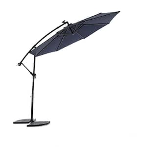 10 ft. Solar LED Offset Hanging Market Patio Umbrella in Navy Blue