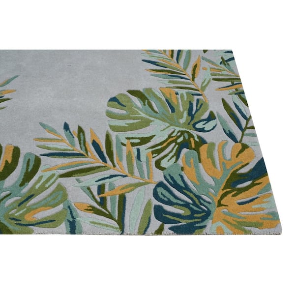 Kai Light Blue 9 ft. x 13 ft. Tropical and Transitional Hand-Tufted Wool Area Rug
