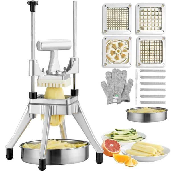Commercial Vegetable Fruit Chopper, Stainless Steel French Fry Cutter with 4 Blades & 6-Wedge Slicer, Heavy Duty Dicer