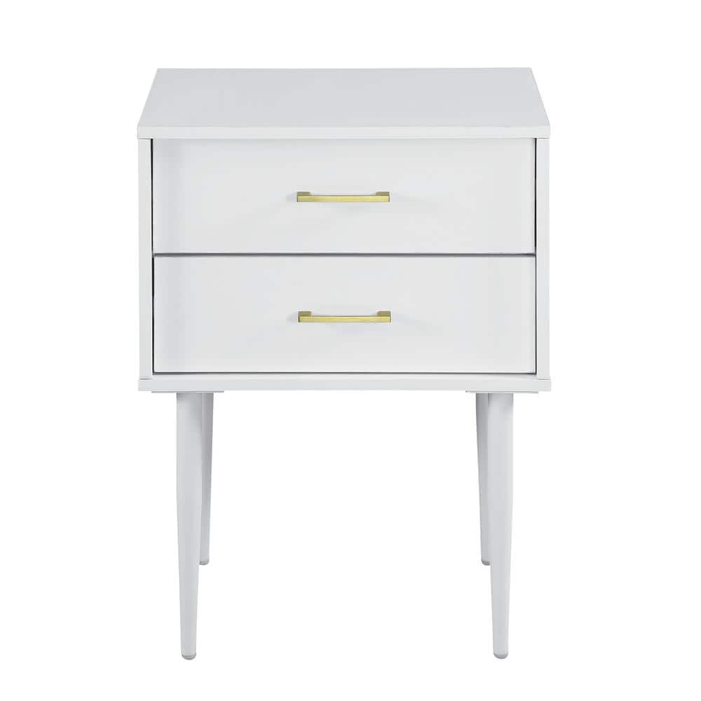 White Mid-Century Modern 2-Drawer Wood End Table