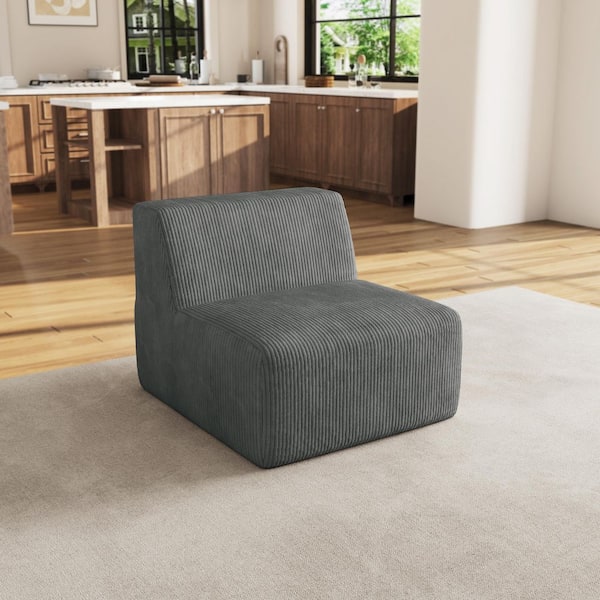 34.54 in. Armless Corduroy Rectangle Sectional Center 1-Seat Sofa in Gray (Set of 1)