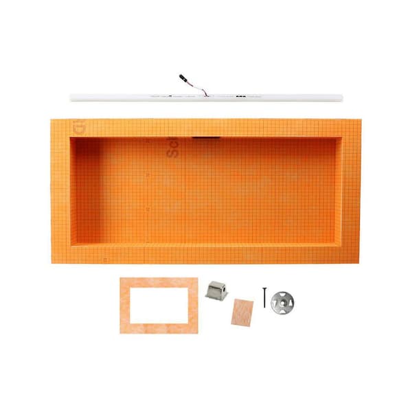 Kerdi-Board-SNLT Shower Niche 28 in. x 12 in. with Frame and Warm White LED Light Floor Installation Kit for Accessory