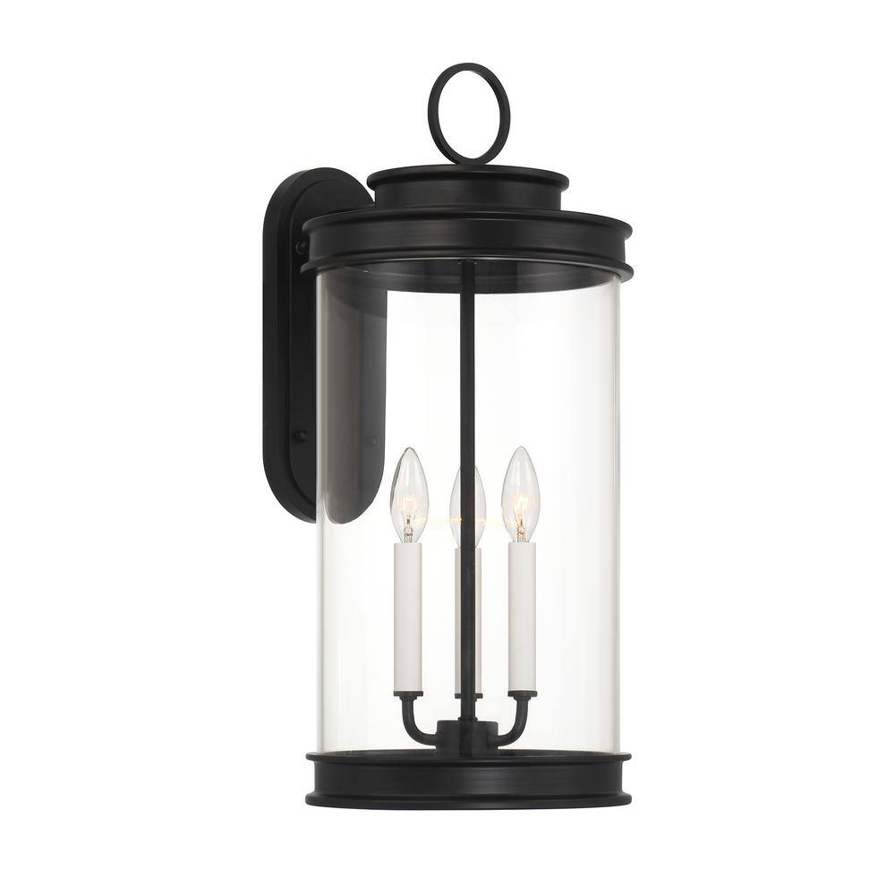 Matte Black 3-Light Outdoor Wall Lantern with Clear Glass Shade