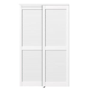 48 in. x 80 in. MDF, Solid Core, White Louvered Panel, PVC Covering Sliding Door with All Hardware