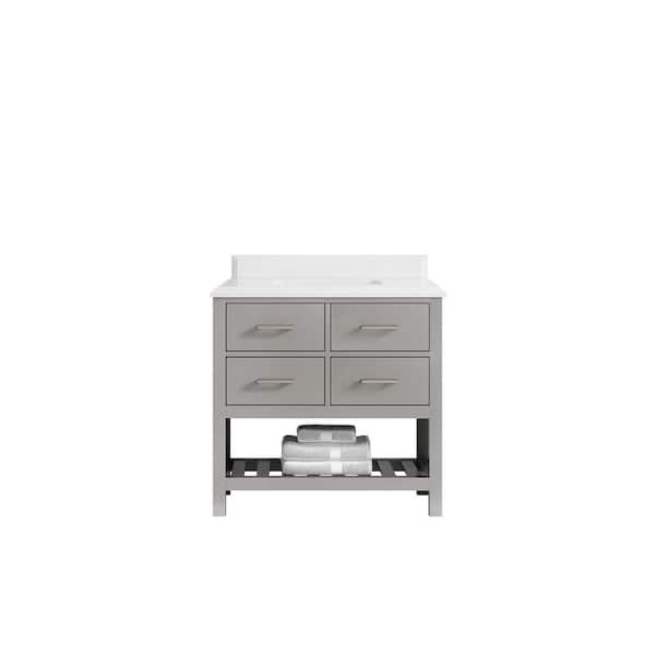 Willow Collections Parker 36 in. W x 22 in. D x 36 in. H Center Sink Bath Vanity in Elephant Gray with Cove Edge White Quartz Top