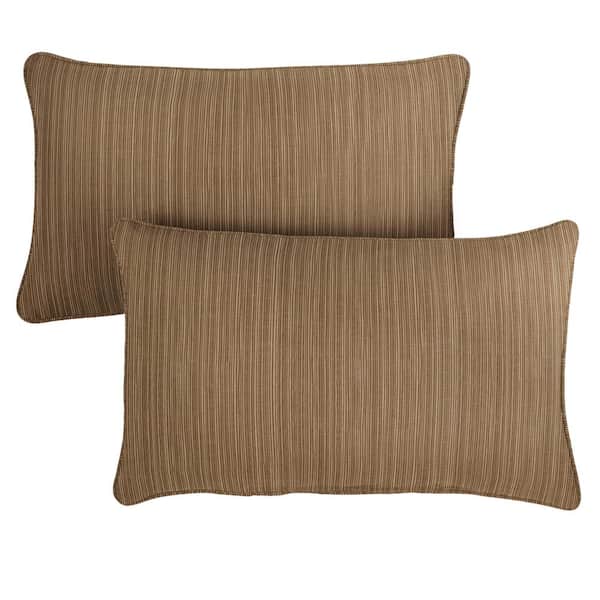 SORRA HOME Sunbrella Textured Brown Rectangular Outdoor Corded Lumbar Pillows (2-Pack)