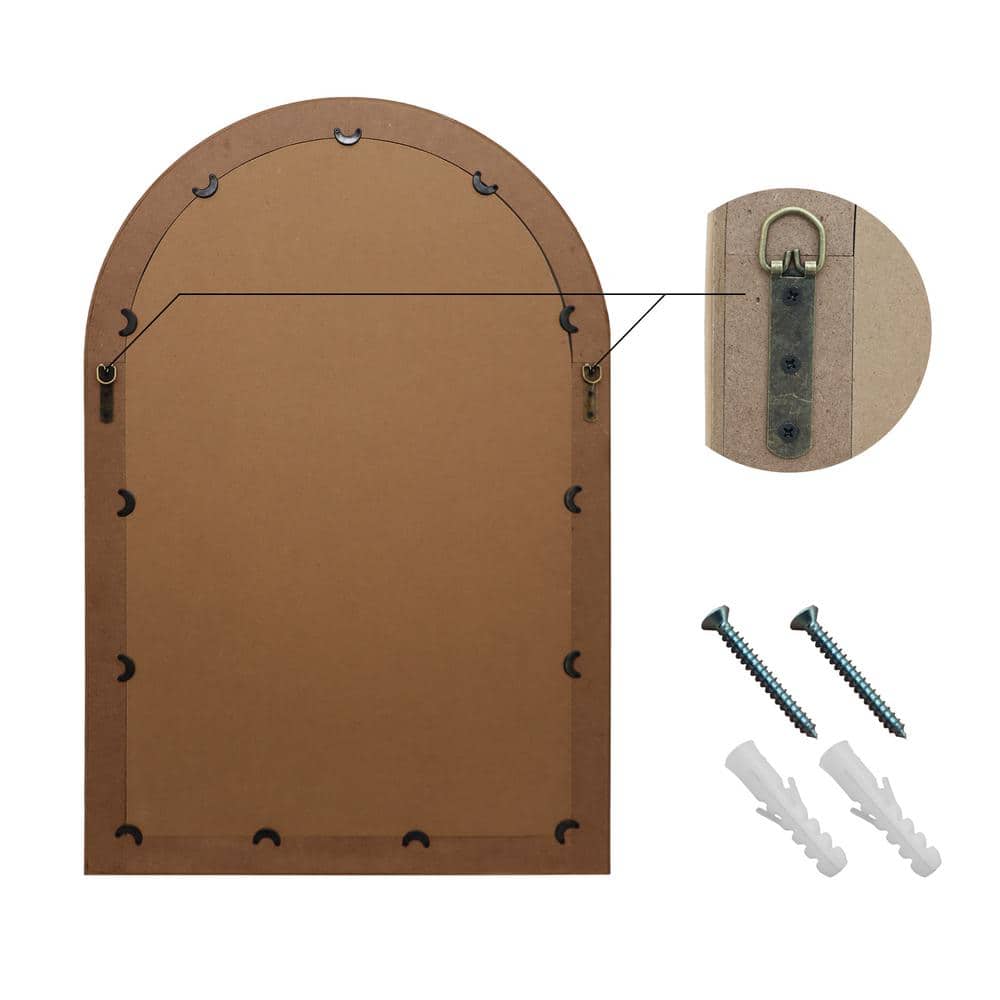Arched Light Brown Rattan Framed Decorative Wall Mirror