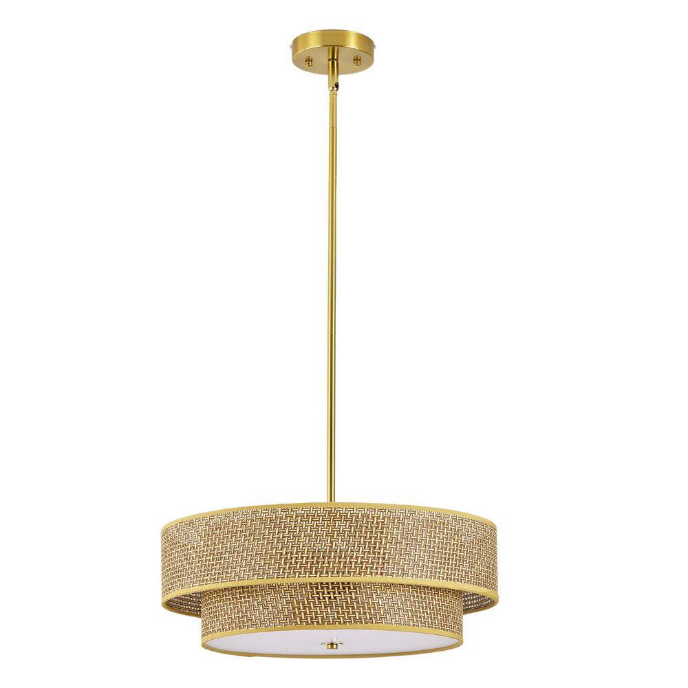 Boho 3 light Gold Woven Rattan Drum Round Chandelier for Bedroom Kitchen with no bulbs included price history on PriceWatchPro