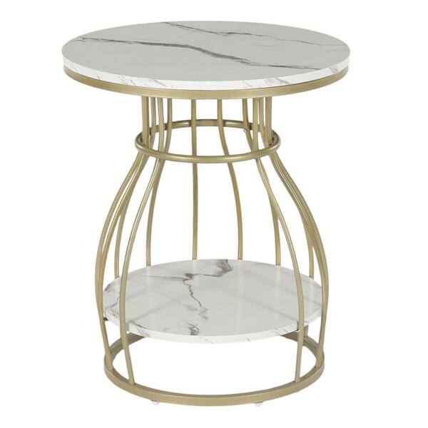 TRIBESIGNS WAY TO ORIGIN Andrea 19 7 In White Faux Marble Round Wood End Table With Storage