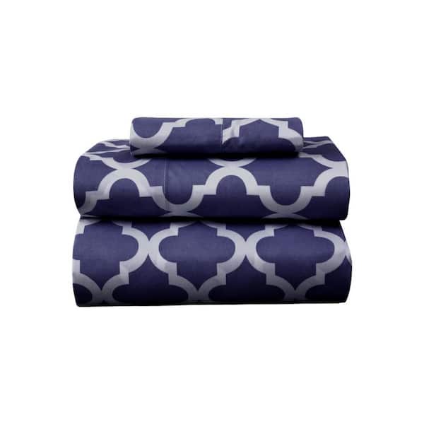 3-Piece Navy and White Novelty Microfiber Twin XL Sheet Set