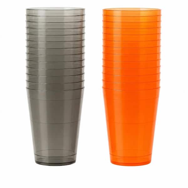 10 oz Gray and Orange Disposable Hard Plastic Tumbler Cup BPA-Free Stackable Party Cup (48-Count)
