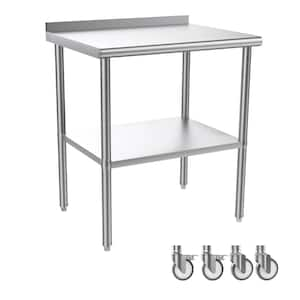 Stainless Steel Table With Backsplash and Undershelf Caster