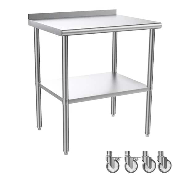 Karl home 30 in. W x 24 in. D Stainless Steel Table With Backsplash and Undershelf Caster