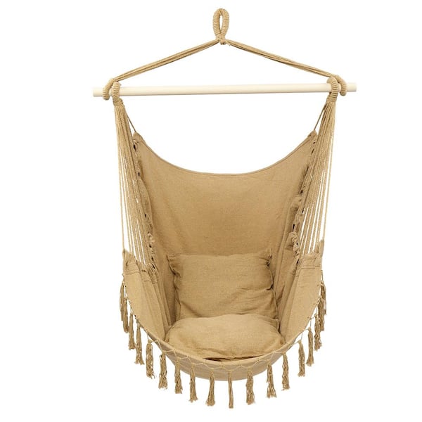 Karl home 37.4 in. Tassel Hammock Chair with 2-Pillows in Coffee Color