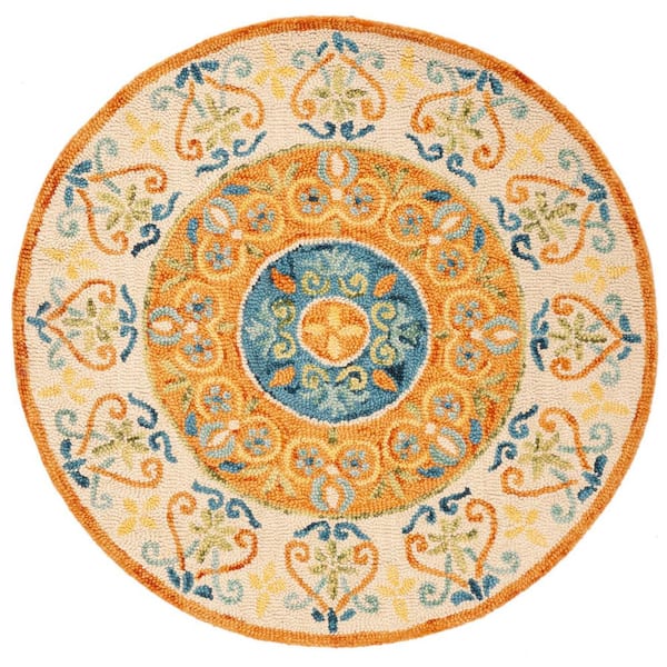 SAFAVIEH Novelty Rust/Ivory 4 ft. x 4 ft. Round Border Area Rug