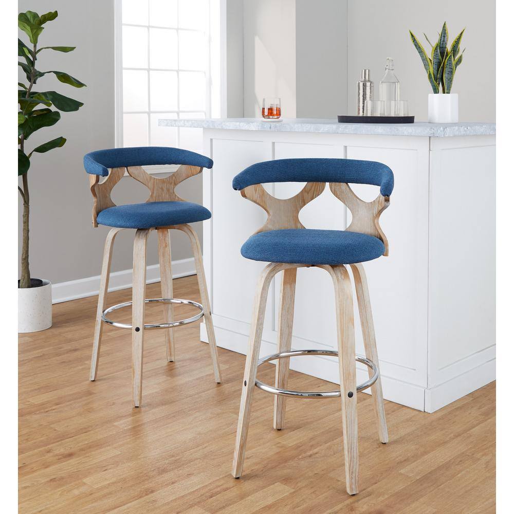 Gardenia Blue Swivel Barstools with Wood and Metal Frame, Set of 2