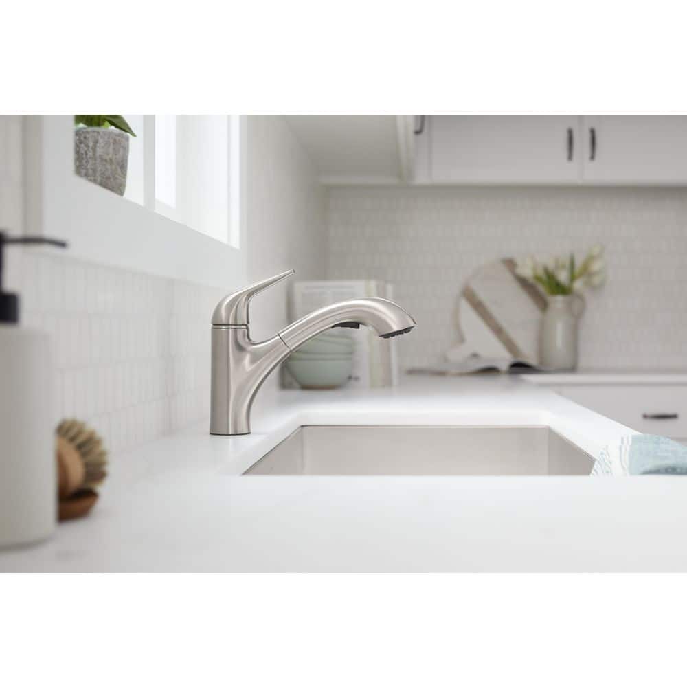 Vibrant Stainless Steel Single-Handle Pull-Out Kitchen Faucet