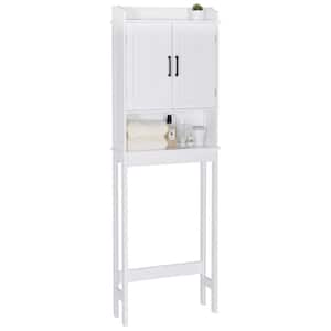 White Bathroom Over-the-Toilet Storage with Adjustable Shelf and Doors 22.4 in. W x 66.9 in. H x 7.4 in. D