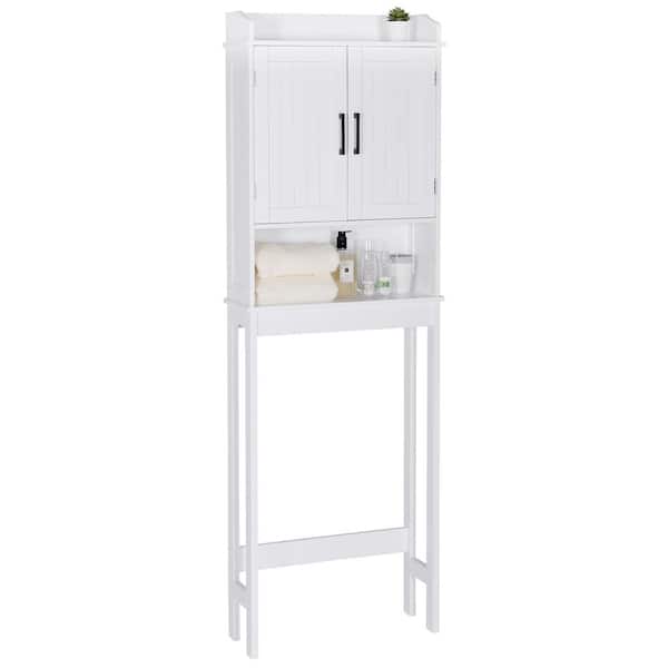 VEIKOUS White Bathroom Over-the-Toilet Storage with Adjustable Shelf and Doors 22.4 in. W x 66.9 in. H x 7.4 in. D