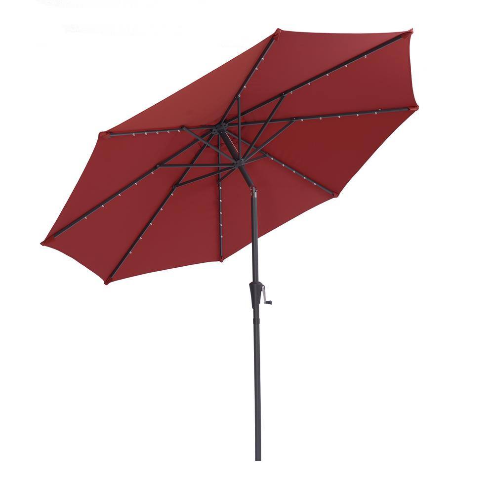 9 ft. Red Octagon Patio Umbrella Outdoor Solar Powered LED Lighted Umbrella