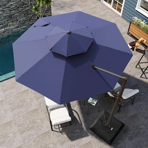 Double top 11.5 ft. Round Heavy-Duty 360-Degree Rotation Cantilever Offset Outdoor Patio Umbrella in Navy Blue