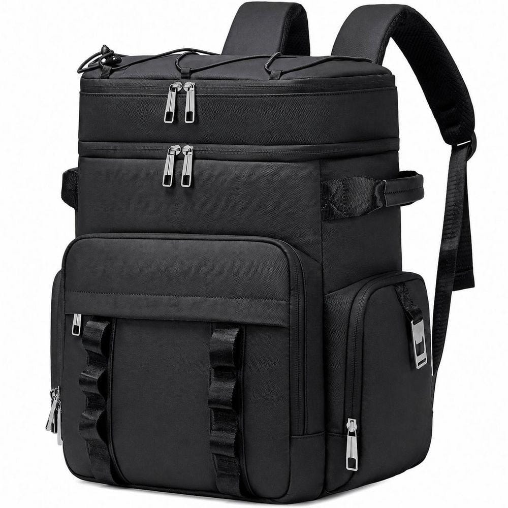 Black Insulated Leakproof Waterproof Backpack Cooler Lunch Bag Double Deck with Multiple Compartments Holds 52 Cans