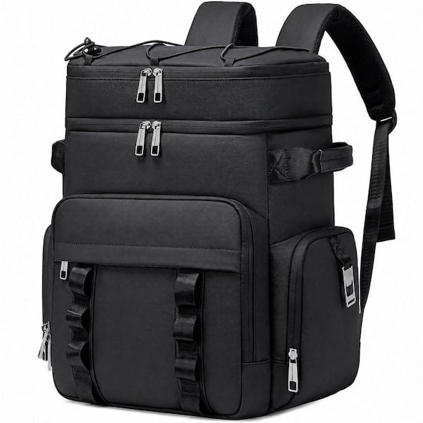 Black Insulated Leakproof Waterproof Backpack Cooler Lunch Bag Double Deck with Multiple Compartments Holds 52 Cans