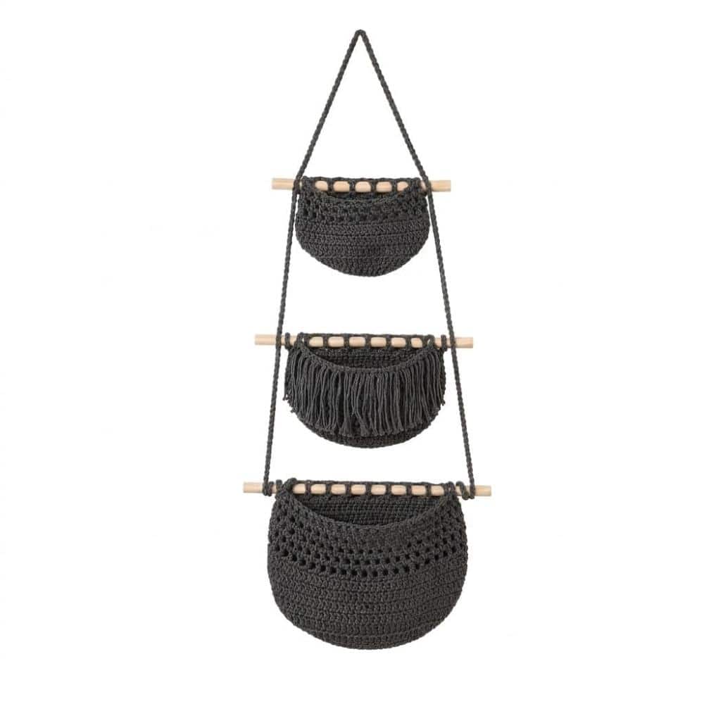 "Dark Gray Macrame 3 Tier Hanging Storage Basket 31.5""x13"", Boho Woven Wall Organizer" price history on PriceWatchPro