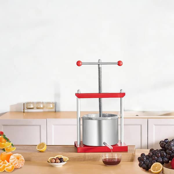 1.6 Gal. Fruit Wine Press, 2-Stainless Steel Barrels, Cider Apple Grape Tincture Honey Olive Oil Making Press for Home