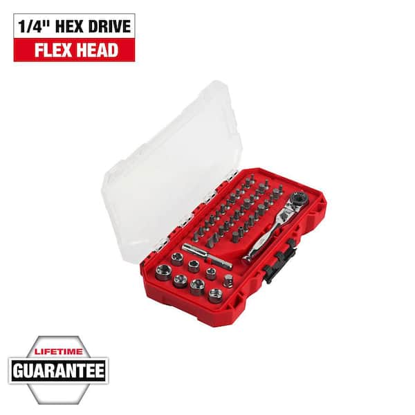 44pc. 1/4" Hex Drive Mini Flex Head Ratchet & Bit Set