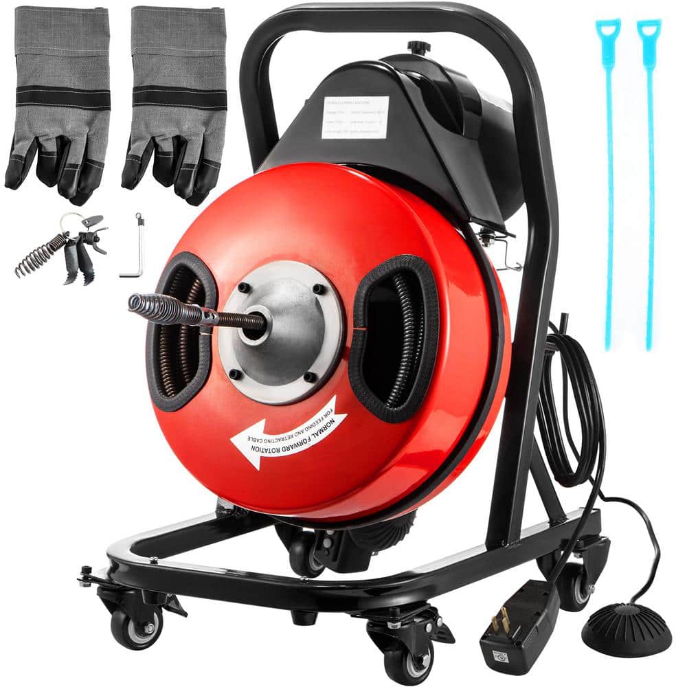 SmarketBuy Drain Cleaner Machine 50Ft x 1/2Inch Cable, Portable Electric  Sewer Snake, Drain Auger Cleaner with 4 Cutter, Foot Switch Drain Cleaning