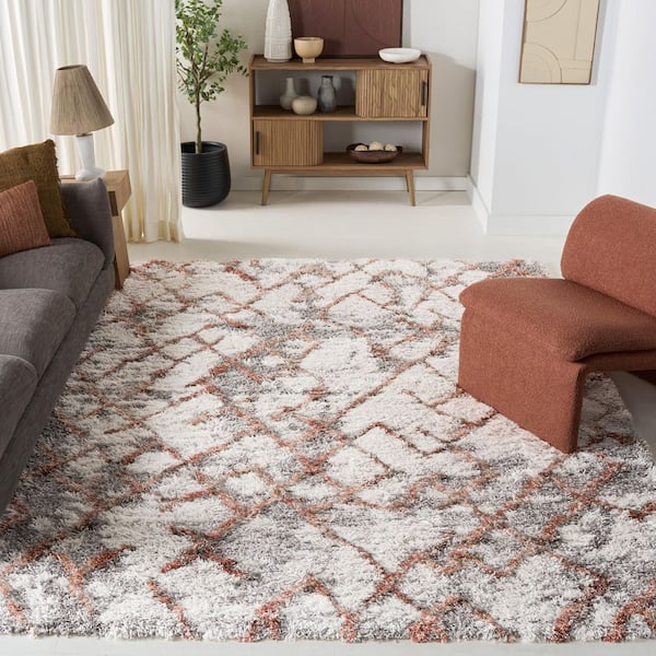 Horizon Shag 9 ft. x 12 ft. Ivory/Rust Abstract Diamond Area Rug
