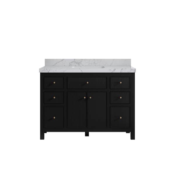 Willow Collections Sonoma 48 in. Single Sink Freestanding Black Bath Vanity with Venatino Quartz Top Unassembled