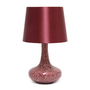 14.17 in. Red Contemporary Patchwork Crystal Glass Table Lamp with Red Fabric Shade