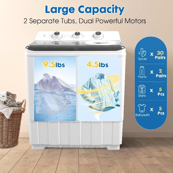 WOCK 2.1 cu.ft. Portable Washing Machine in Grey with Drain Pump