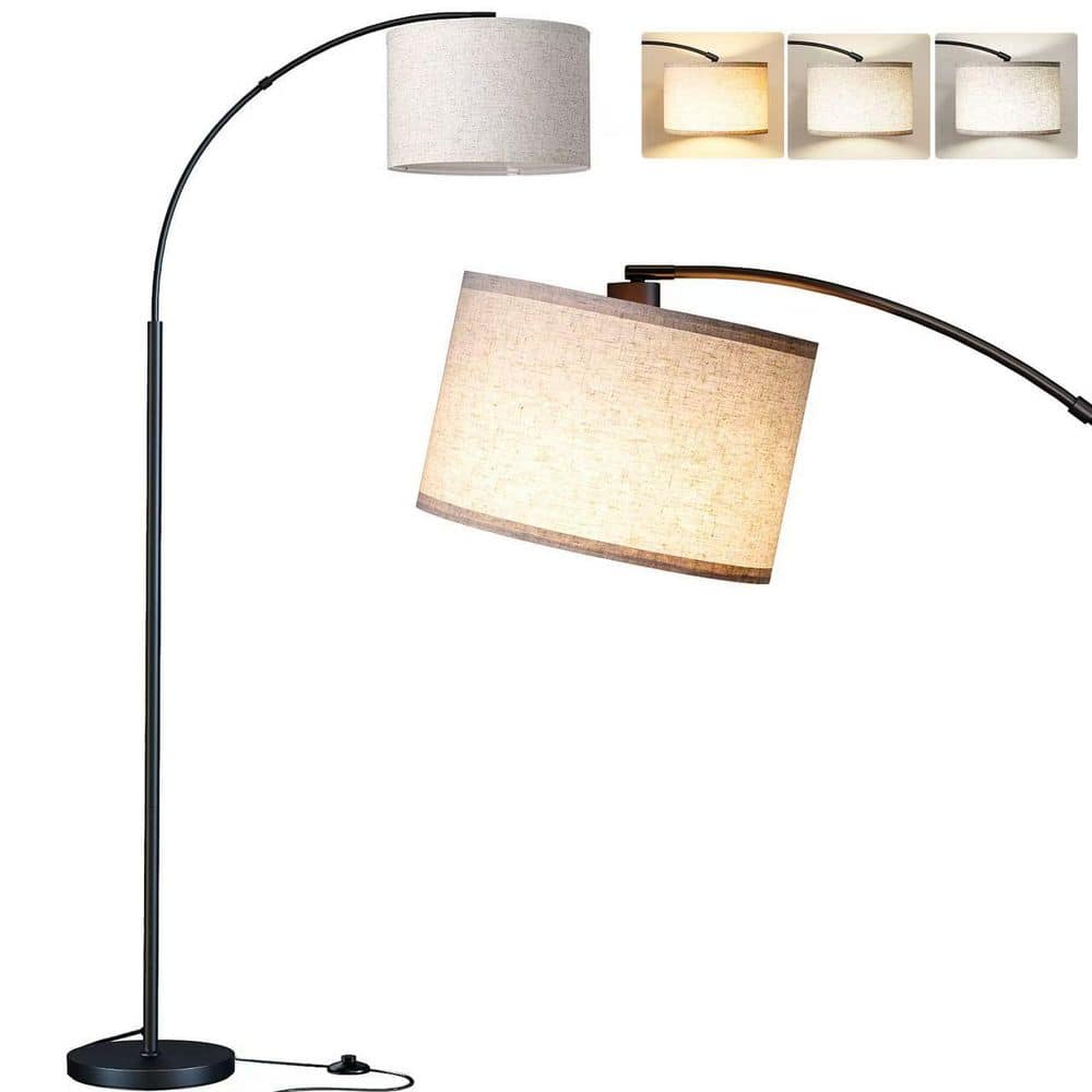 75 in. Black Arc Floor Lamp with 3 Color Temps, Floor Lamp with 9w A19 LED Bulb with Hanging Drum Shade & Weighted Base price history on PriceWatchPro