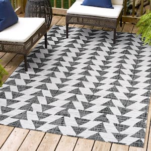 Andratx Modern Tribal Geometric Ivory/Black 3 ft. x 5 ft. Indoor/Outdoor Area Rug