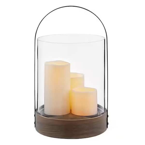 14.96 in. Outdoor Patio Round Handle Lantern with 3 LED Candles