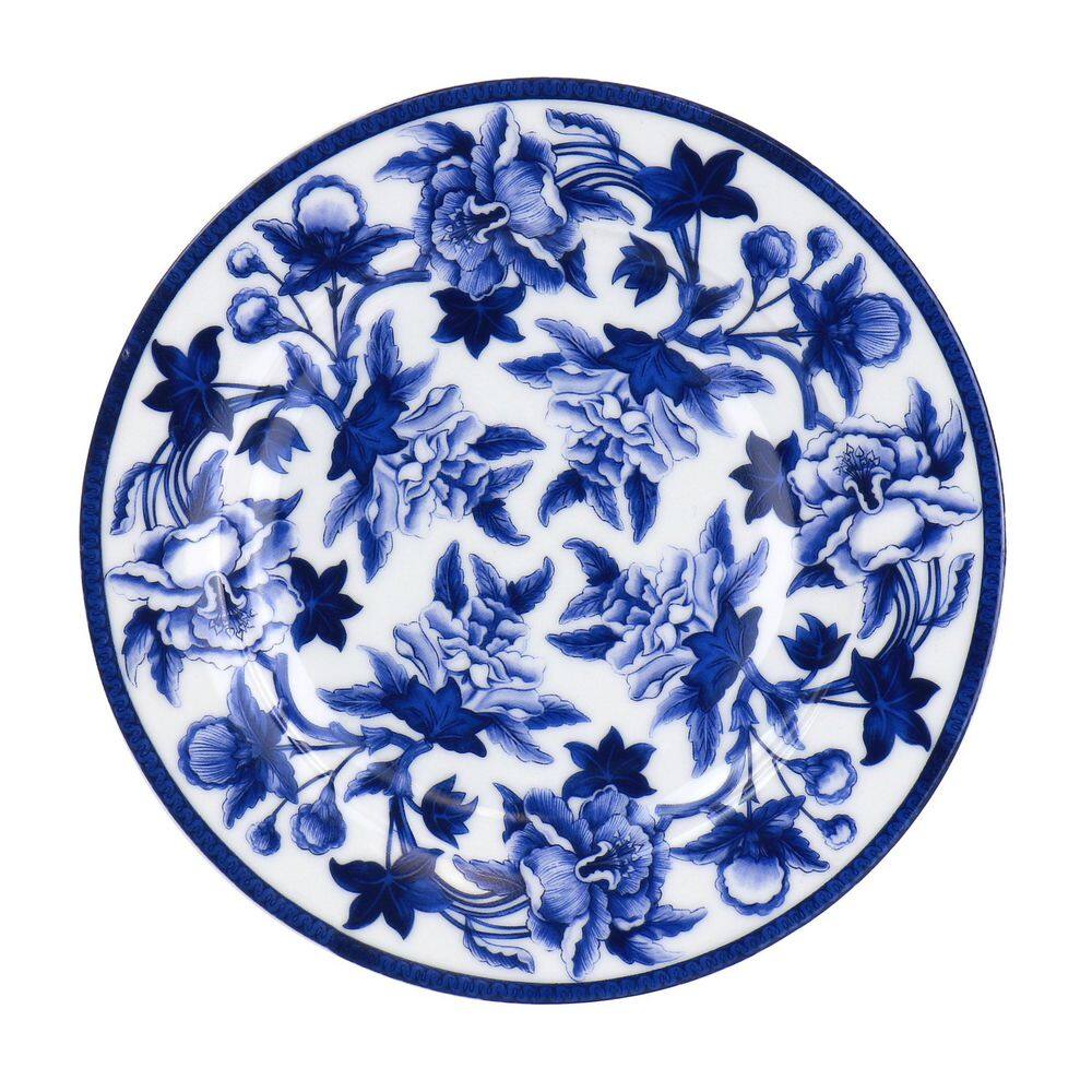 Cobalt Blue Floral Ceramic Dinnerware Set, Service for 4