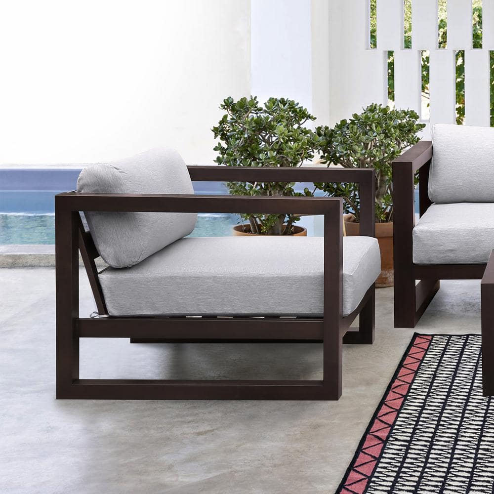 Paradise Dark Eucalyptus Wood Lounge Chair with Gray Cushions